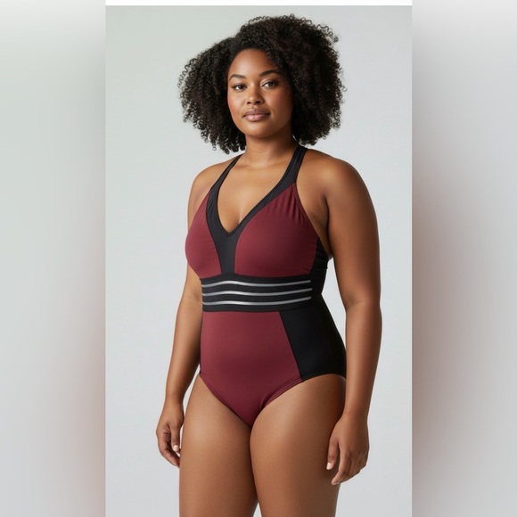 Kenneth Cole Other - Kenneth Cole Burgundy and Black Swimsuit size L